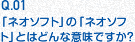 Q.01 「ネオソフト」の「ネオソフト」とはどんな意味ですか？